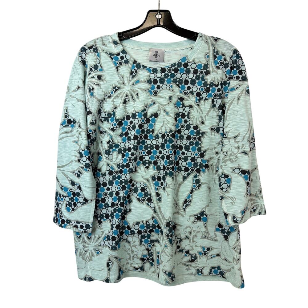 NWT Inoah Blue Honeycomb Pattern 3/4 Sleeve Top Size S